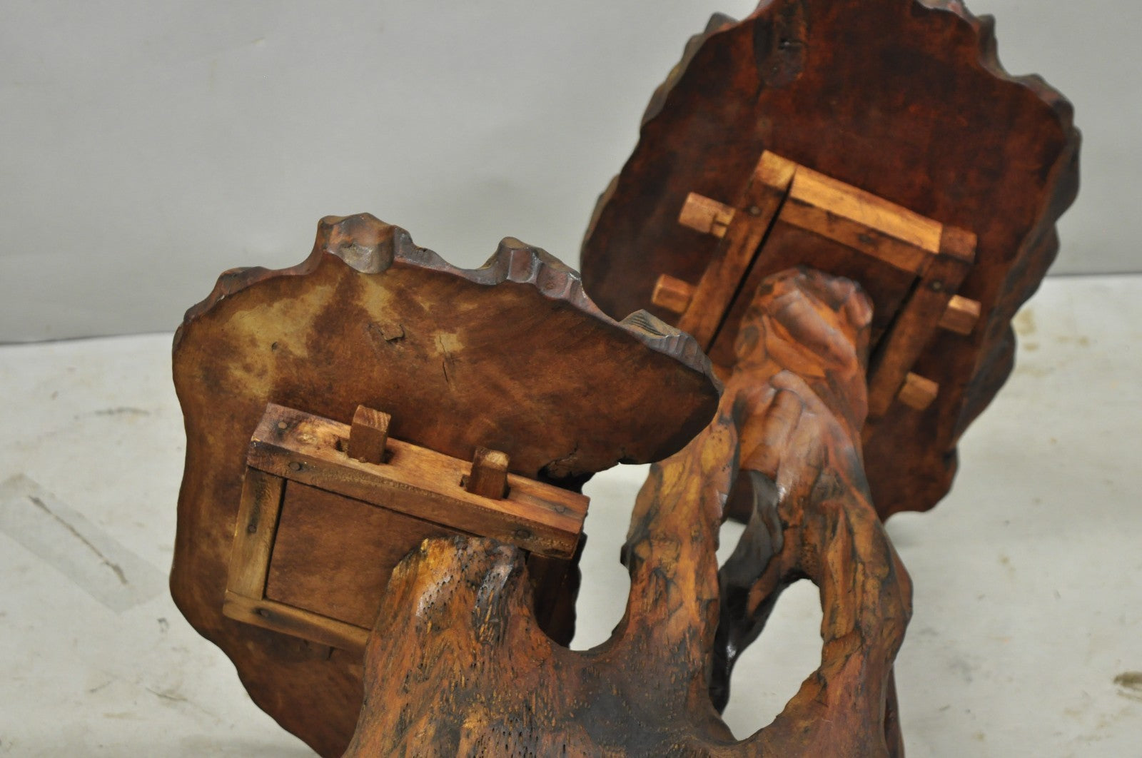 Vintage Mid Century Modern Live Edge 2 Tier Walnut Plant Stand Side Table