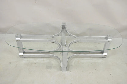 Vintage Mid Century Modern Oval Glass Top Sculptural Chrome Frame Coffee Table