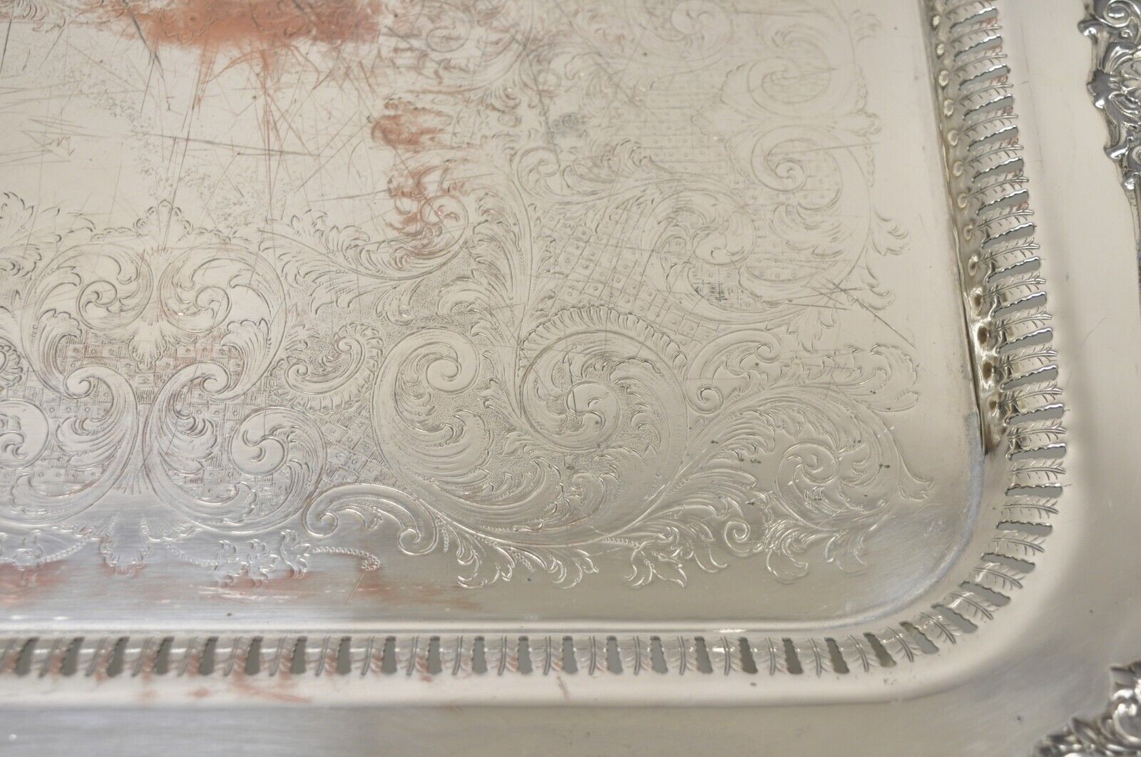 Vintage Victorian Style Silver Plated Twin Handle Ornate 26" Platter Tray