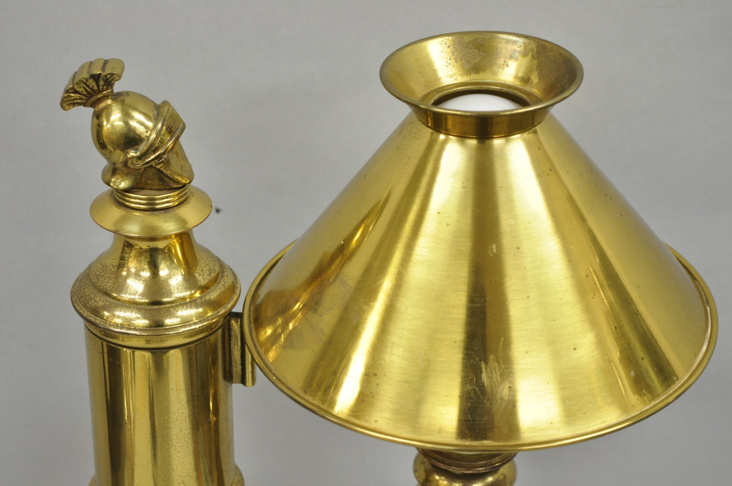 Vintage French Empire Brass Metal Bouillotte Desk Table Lamp w/ Spartan Helmet