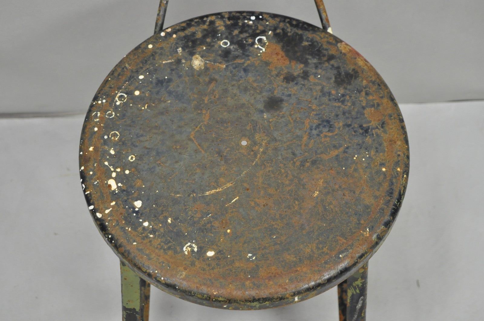 Vintage Industrial Steel Metal Rusty Distressed Garage Work Stool Chair