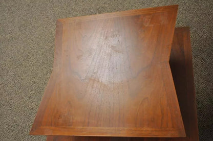 Vintage Mid Century Danish Modern Sculpted Walnut 2 Tier Side End Lamp Table
