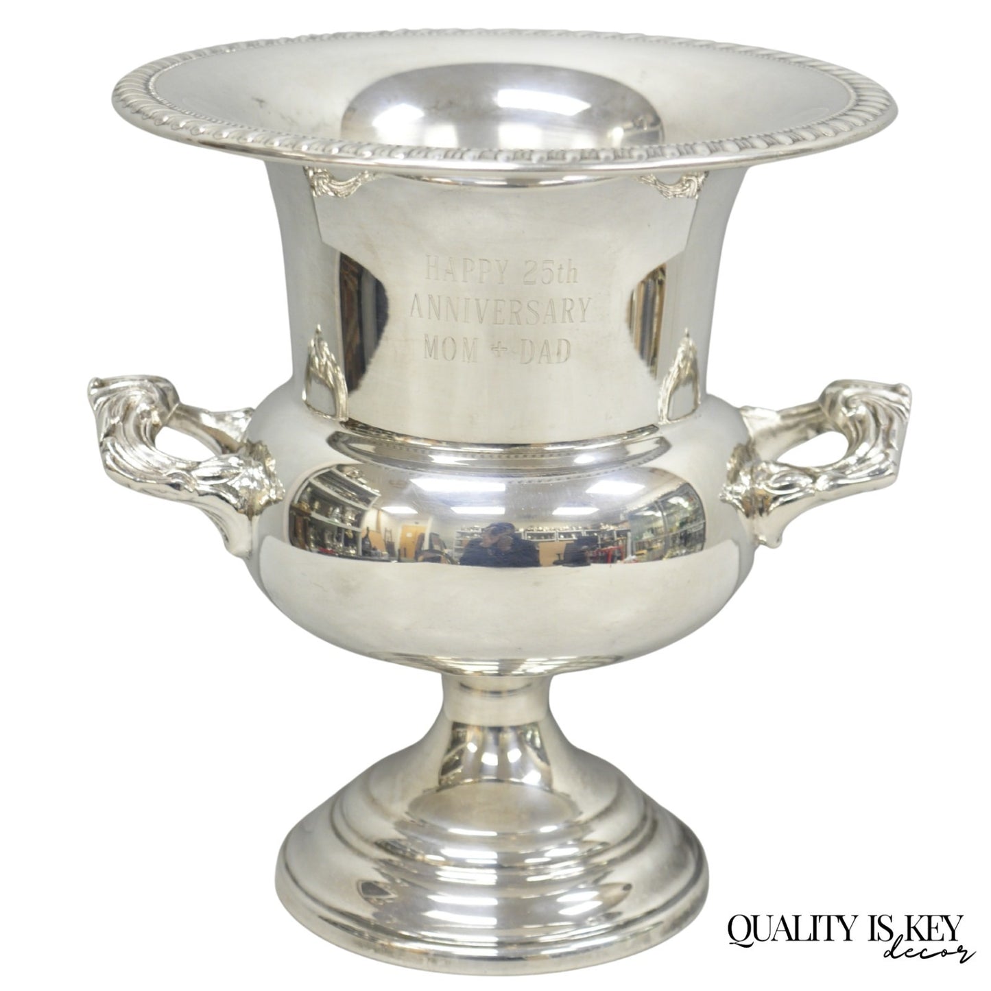 Happy 25th Anniversary Mom+Dad Silver Plated Trophy Cup Urn Champagne Ice Bucket