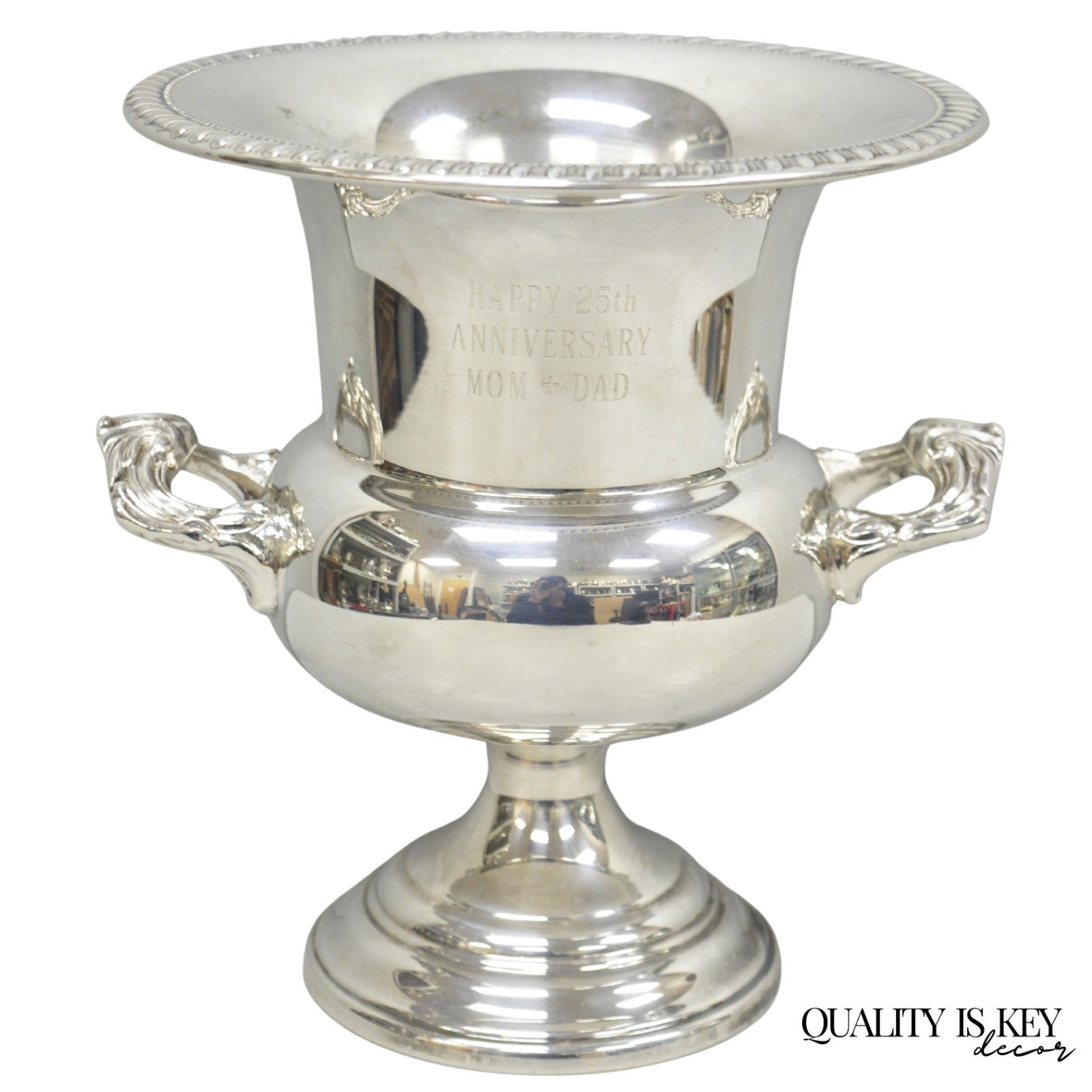 Happy 25th Anniversary Mom+Dad Silver Plated Trophy Cup Urn Champagne Ice Bucket