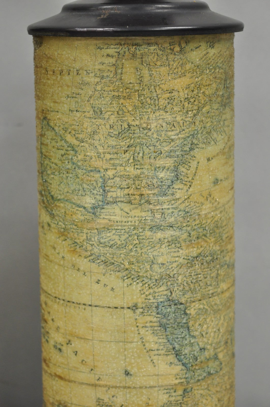 Vintage Regency Style European Old World Map Wrapped Cylinder Table Lamps - Pair