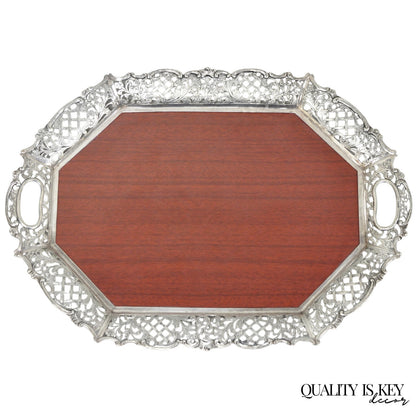 Vintage Victorian Melamine & Silver Plated Faux Wood Bar Liquor Serving Tray