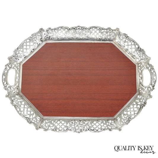Vintage Victorian Melamine & Silver Plated Faux Wood Bar Liquor Serving Tray