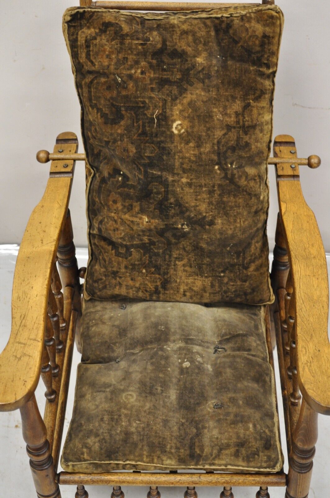 Antique Arts & Crafts Mission Turn Carved Walnut Small Child's Morris Chair