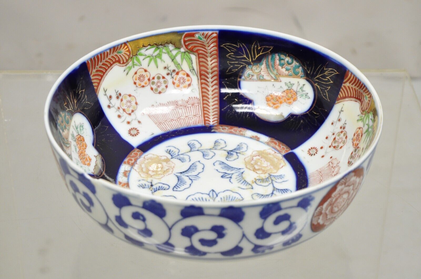 Vintage Japanese Hand Painted Porcelain Cobalt Blue Decorated Imari Style Bowl