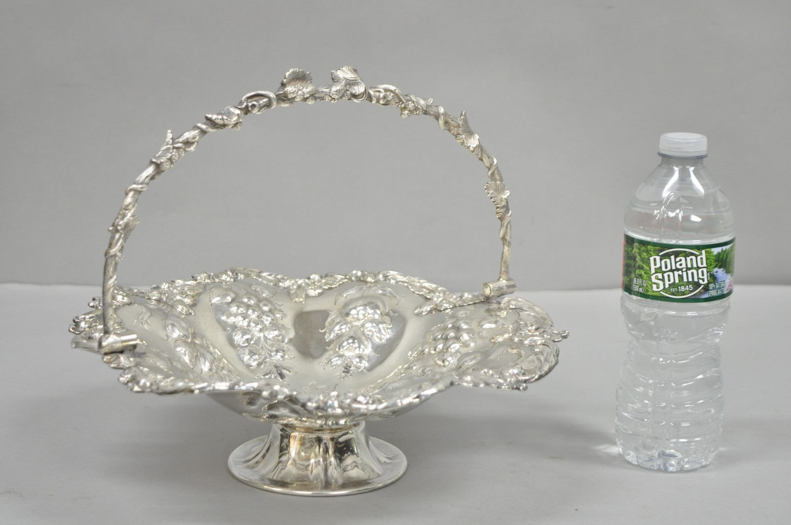 Antique Victorian Silver Plated Grapevine Repousse Dessert Basket Fruit Bowl