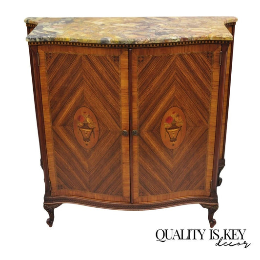 Antique French Louis XV Marble Top Demilune Dresser Commode Cabinet w/ 5 Drawers