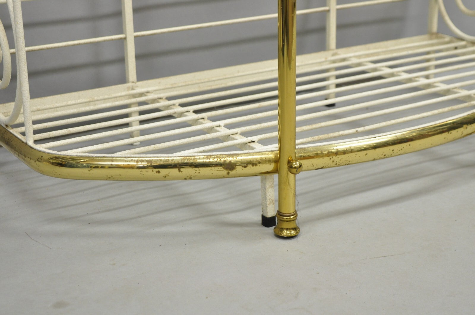 Vintage French Country White Wrought Iron & Brass 3 Tier Pastry Bakers Rack