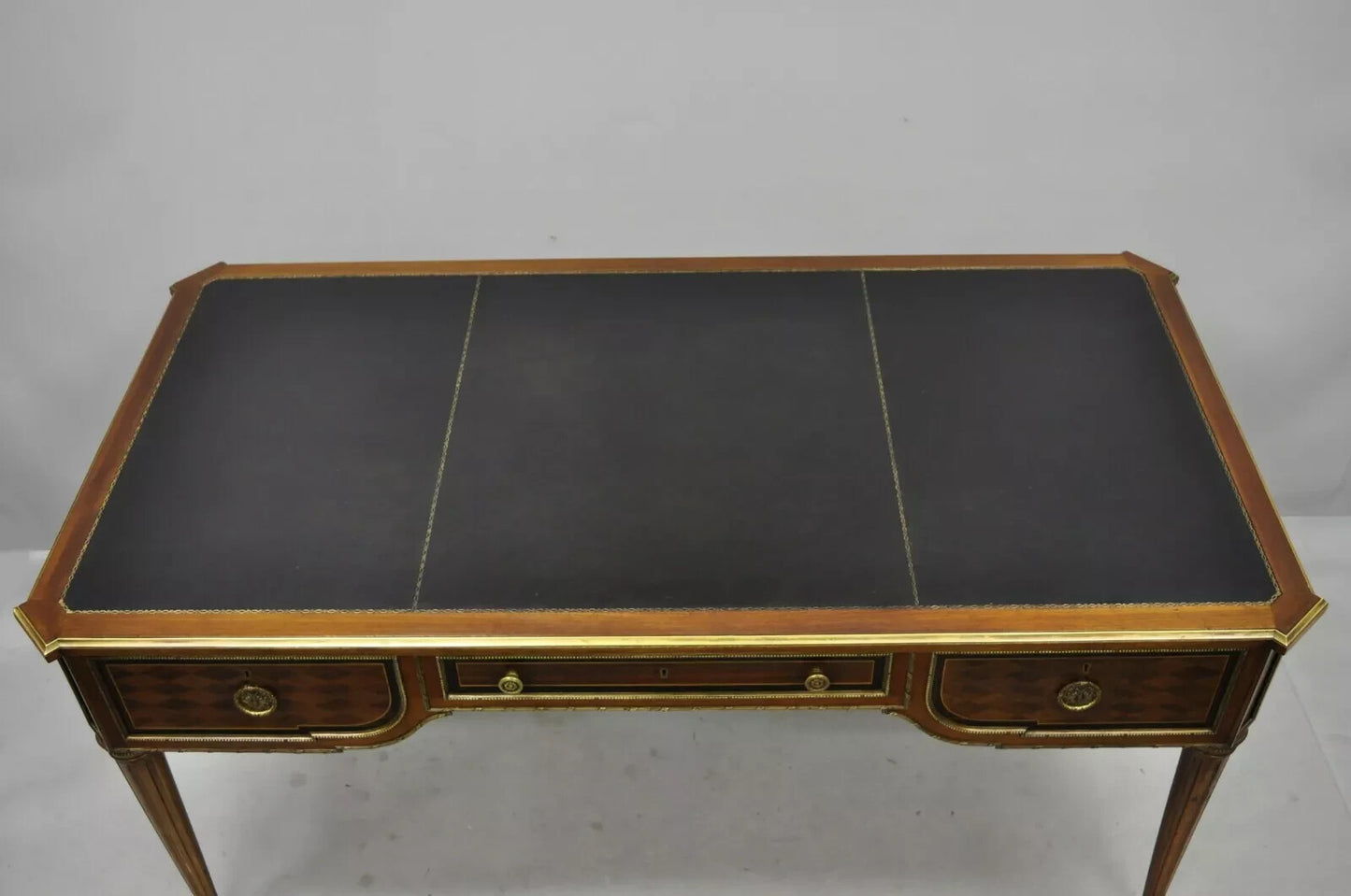 French Louis XVI Black Leather Top Bureau Plat Desk by Simón Loscertales Bona