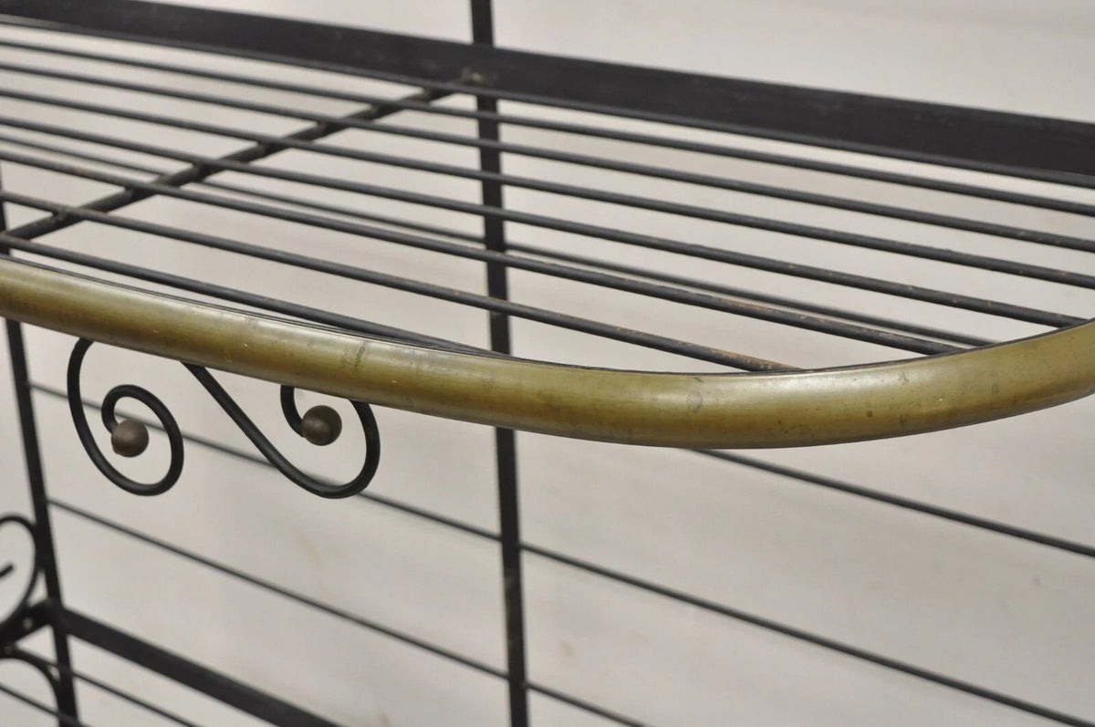 Vintage French Bakers Rack 3 Tier Scrolling Wrought Iron and Brass Etagere