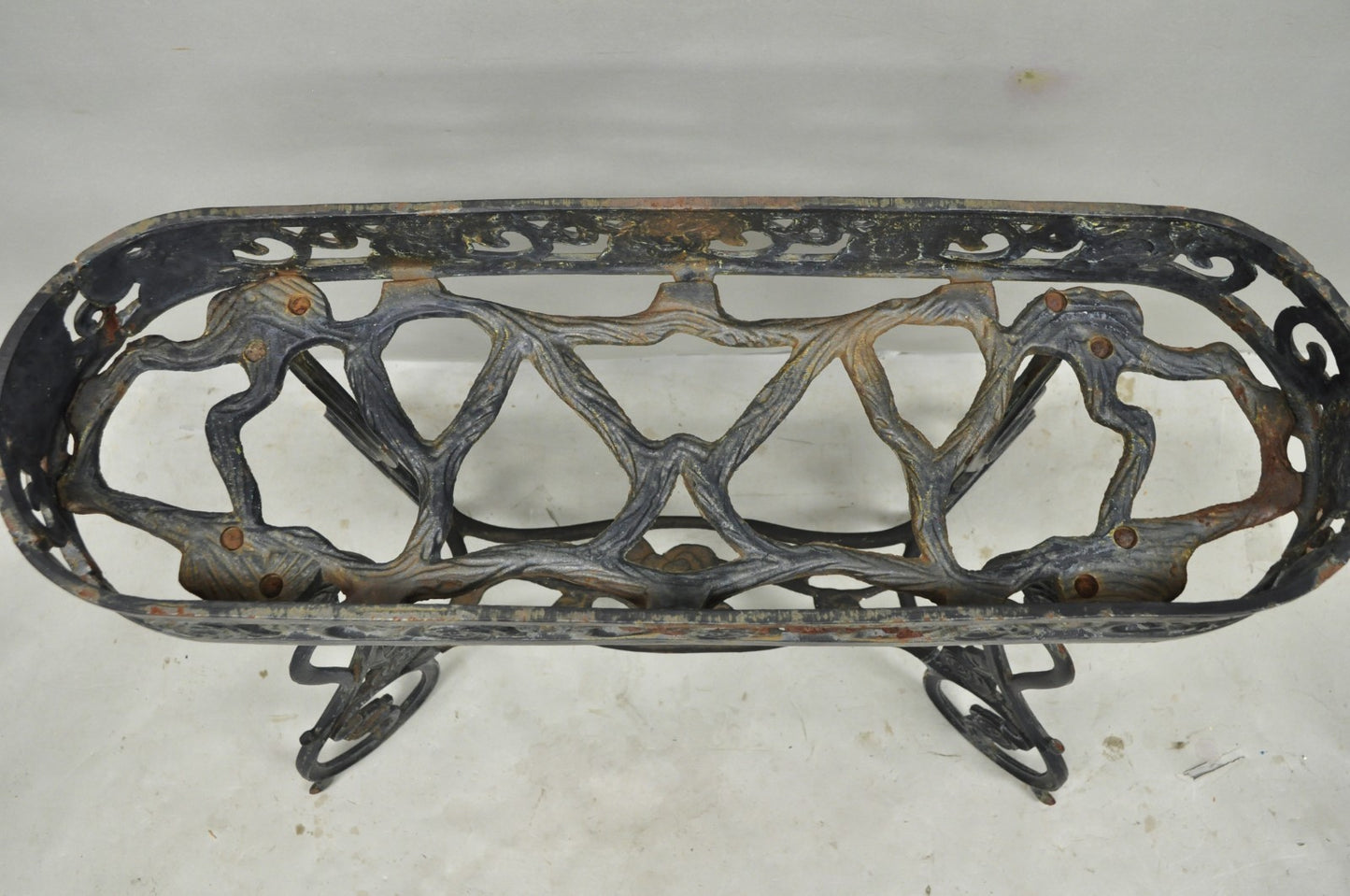 Vintage French Art Nouveau Style Heavy Wrought Iron Garden Planter Plant Stand