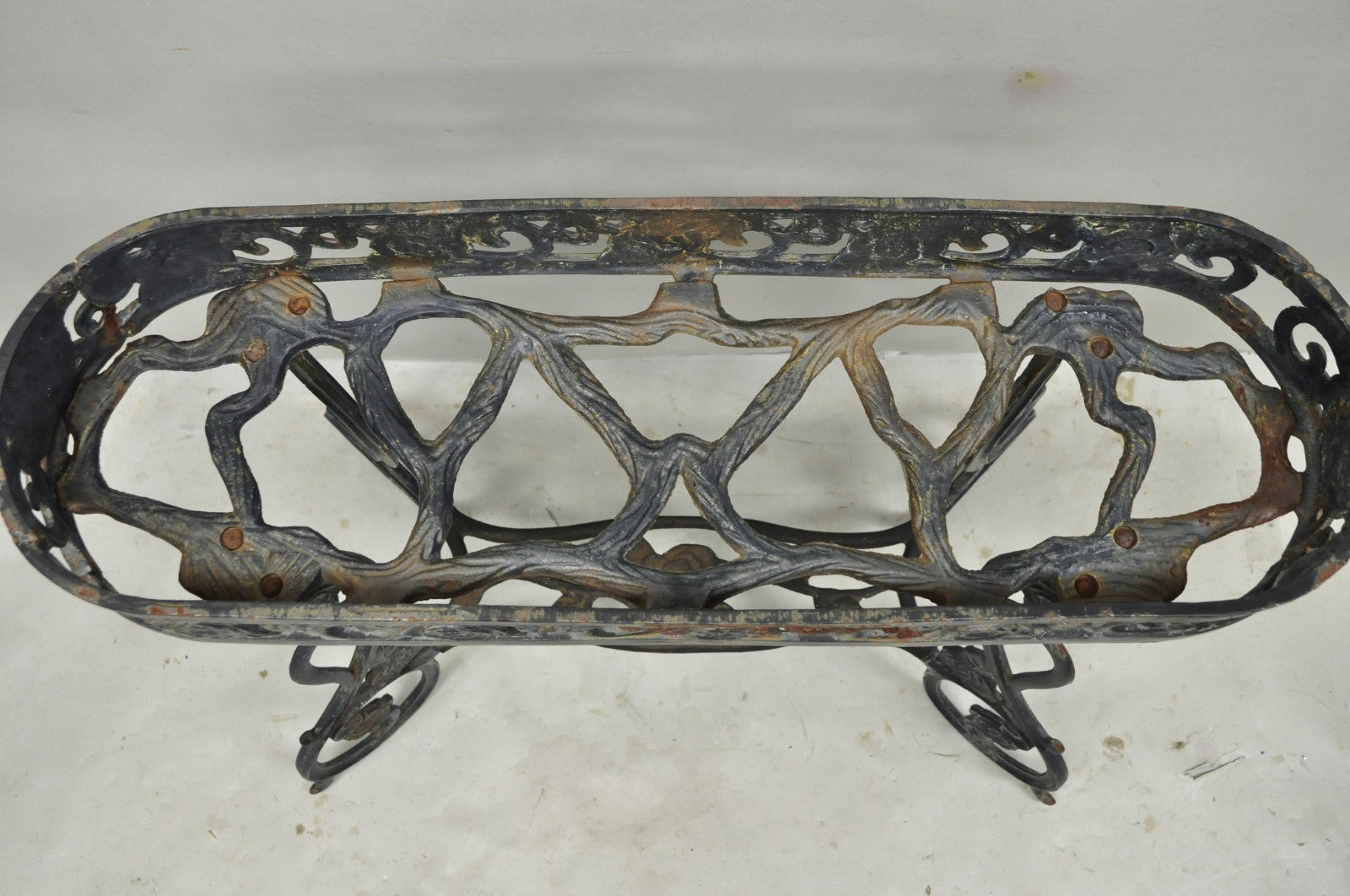 Vintage French Art Nouveau Style Heavy Wrought Iron Garden Planter Plant Stand