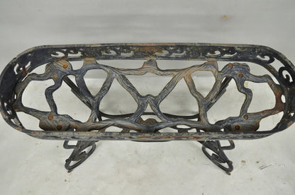 Vintage French Art Nouveau Style Heavy Wrought Iron Garden Planter Plant Stand