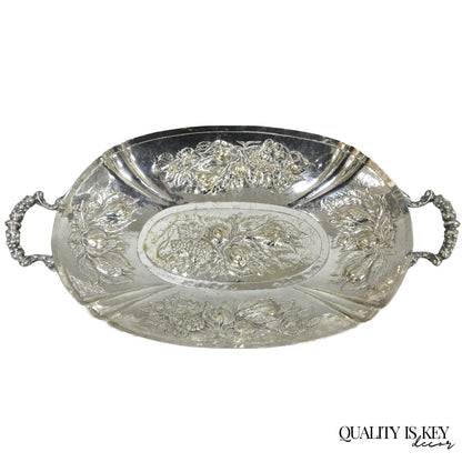 Antique Victorian Silver Plated Fruit Harvest Repousse Centerpiece Fruit Bowl