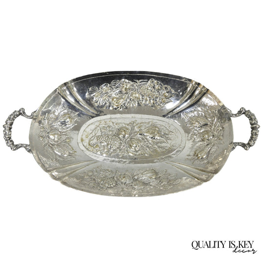 Antique Victorian Silver Plated Fruit Harvest Repousse Centerpiece Fruit Bowl