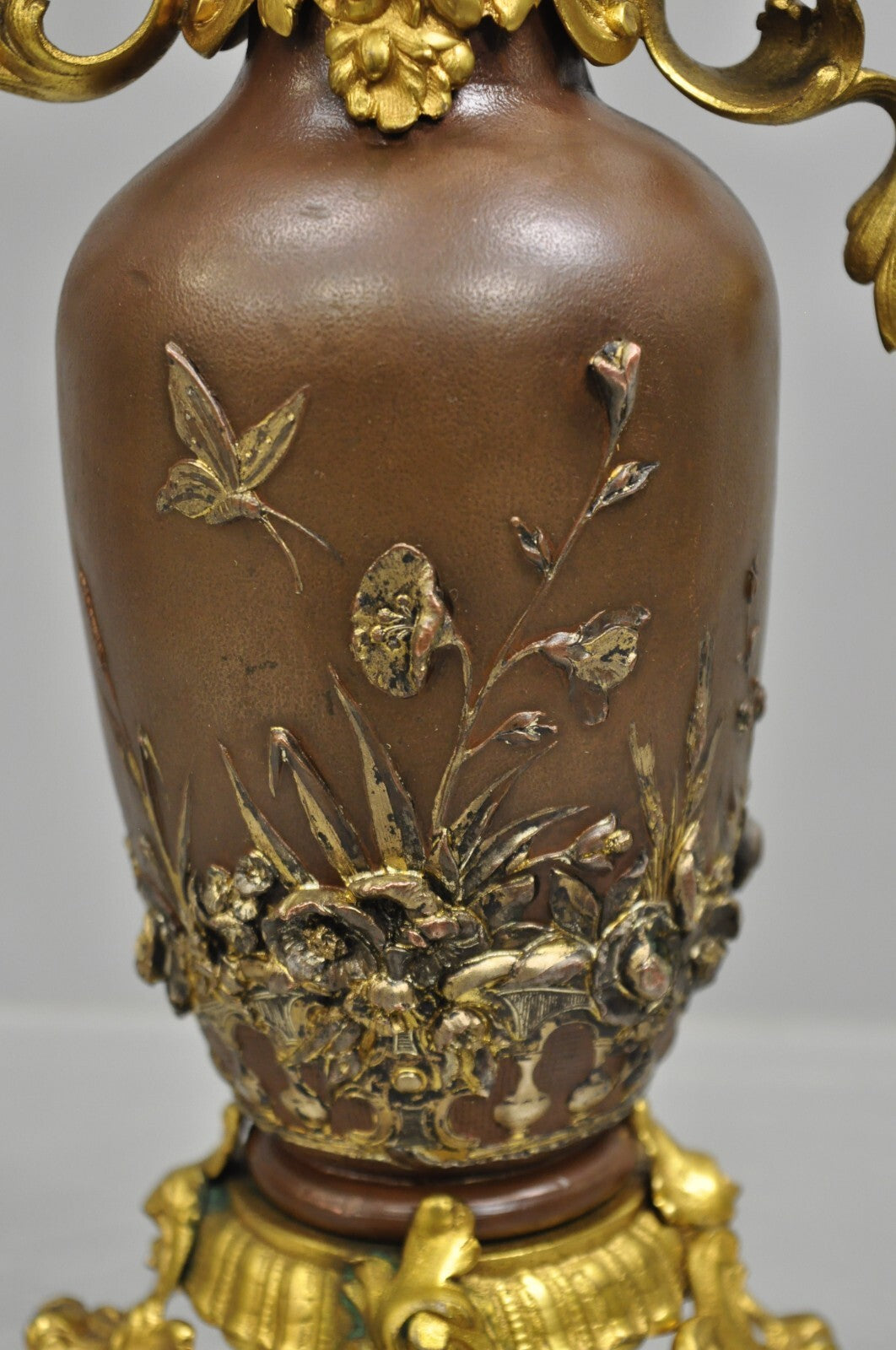 Antique French Art Nouveau Gold Gilt Patinated Bronze Small 9" Flower Vase