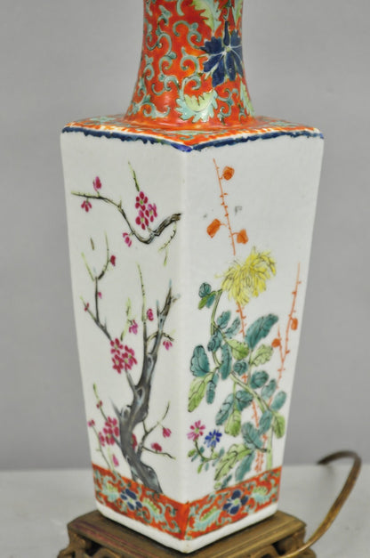 Antique Chinese Porcelain Orange Hand Painted Flower Small Boudoir Table Lamp
