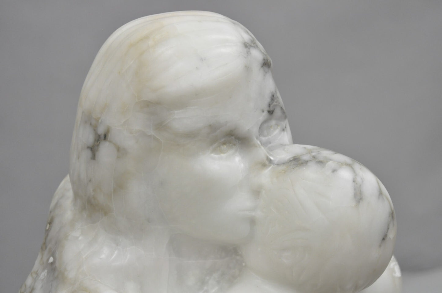 Morton Gaffin "Love, 1988" Modernist Mother & Child White Alabaster Sculpture