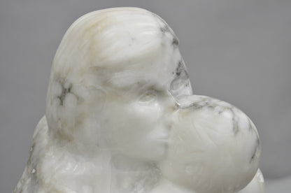 Morton Gaffin "Love, 1988" Modernist Mother & Child White Alabaster Sculpture