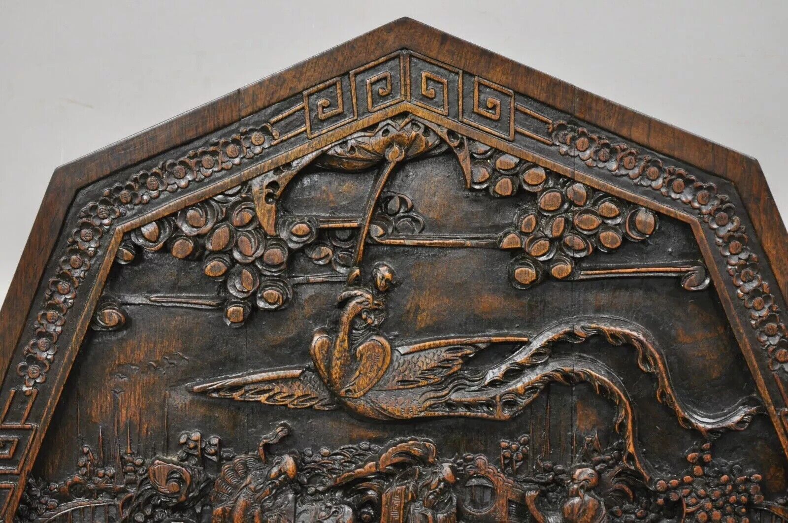 Antique Chinese Carved Hardwood Folding Gate Leg Table with Figural Carvings