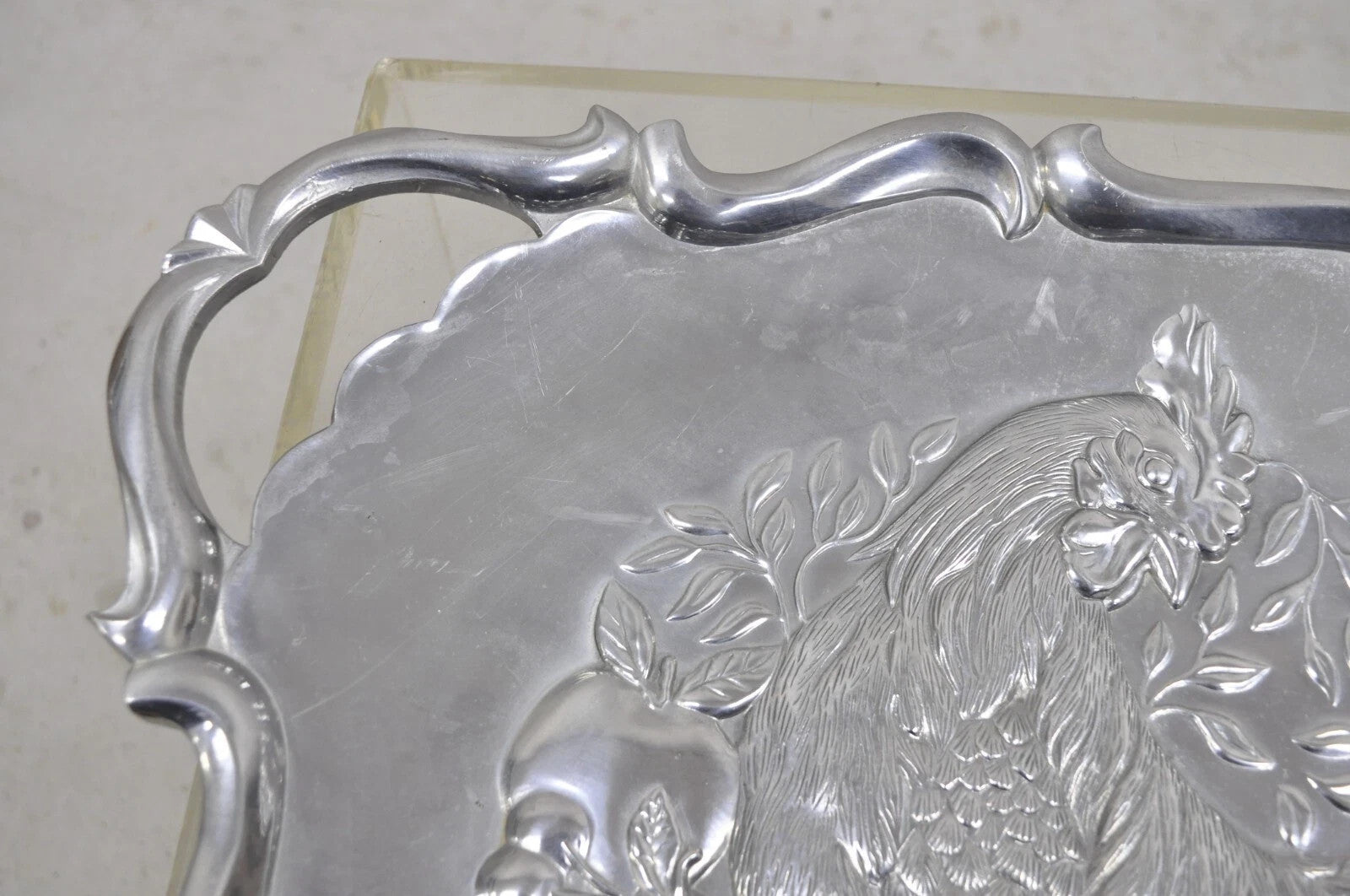 Vintage Lenox Retired Large Rooster Pewter Metal Holiday Serving Platter Tray