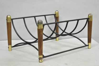 Mid Century Modern Wood & Wrought Iron Magazine Rack Fireplace Log Holder