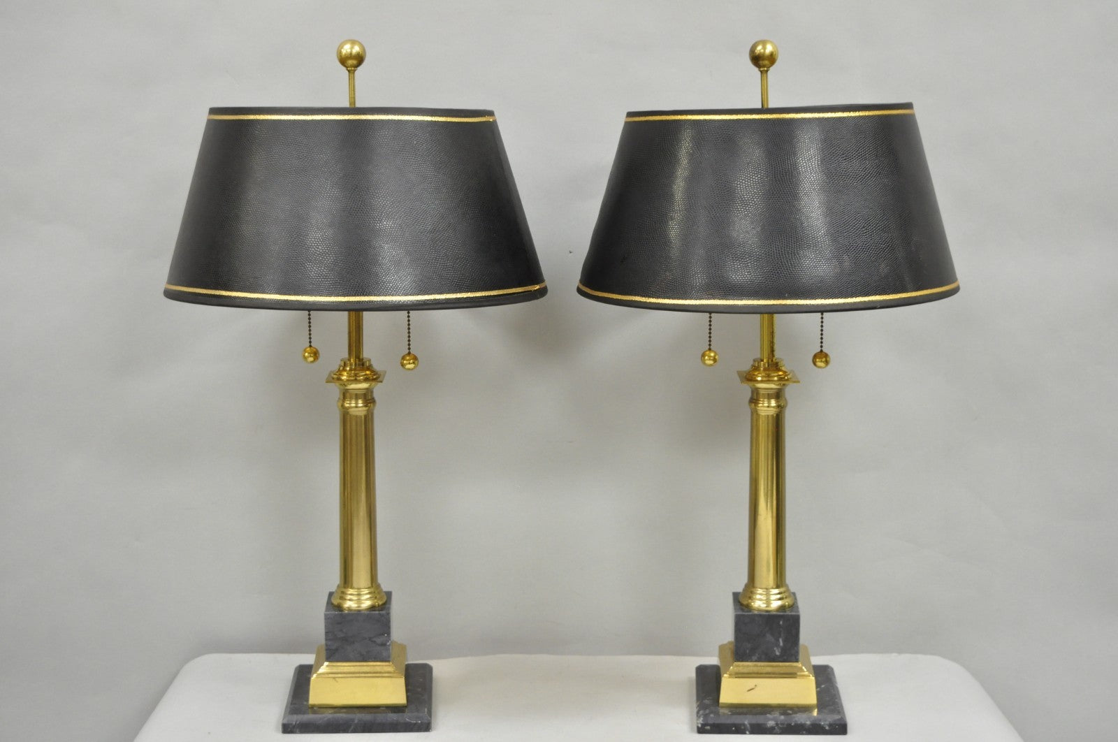 Vintage French Empire Brass & Italian Black Marble Column Table Lamps (B), Pair