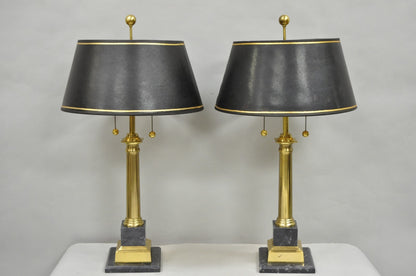 Vintage French Empire Brass & Italian Black Marble Column Table Lamps (B), Pair