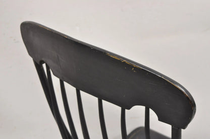 Antique Colonial Stencil Back Black Painted Plank Bottom Rocker Rocking Chair