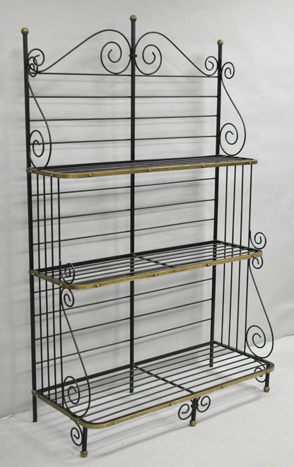 Vintage French Bakers Rack 3 Tier Scrolling Wrought Iron and Brass Etagere