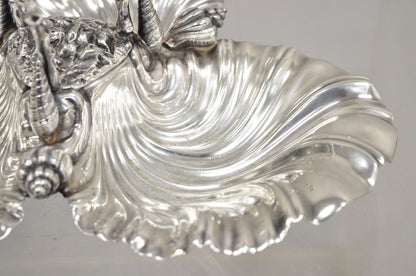 Antique English Victorian Silver Plated Triple Clam Shell Nautical Candy Dish