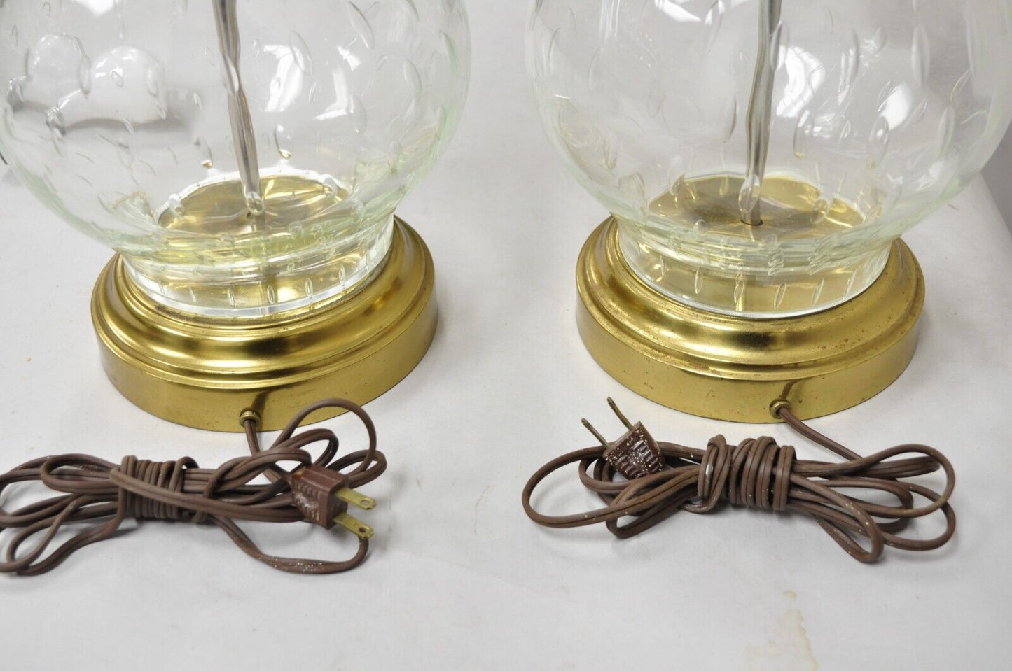 Vintage Victorian Lantern Style Shapely Bubble Glass Table Lamps - a Pair