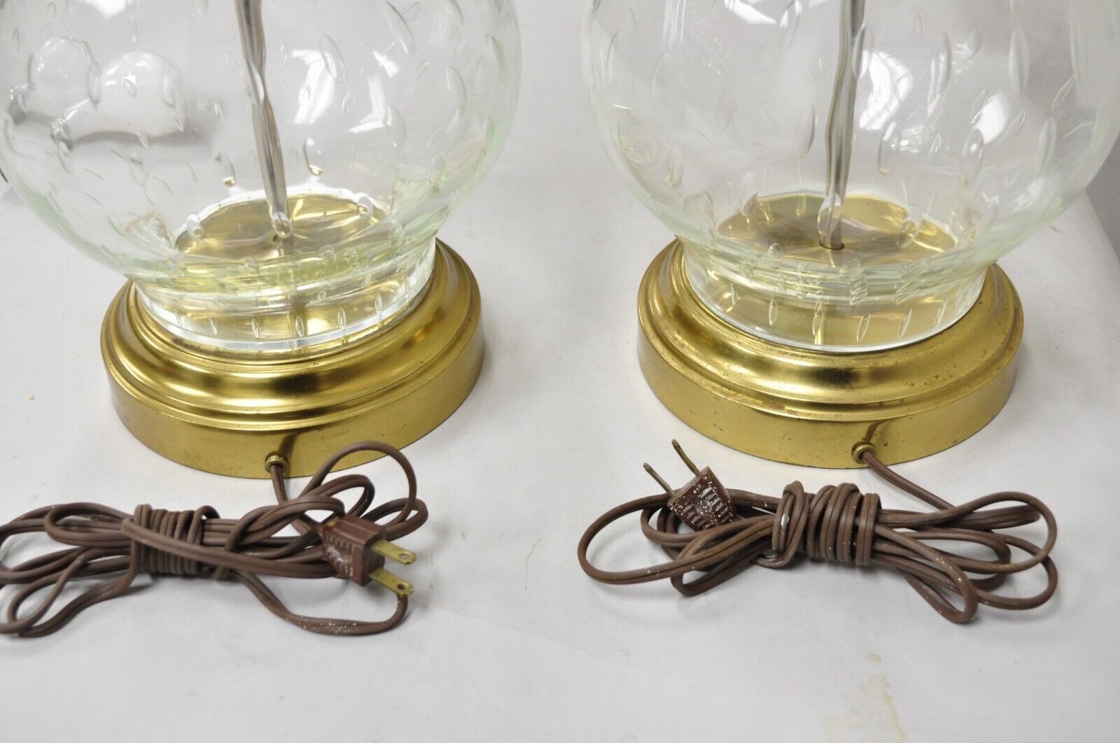 Vintage Victorian Lantern Style Shapely Bubble Glass Table Lamps - a Pair