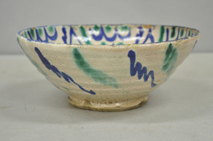 Antique Fajalauza Enamel Spanish Terracotta Pottery Blue Green Painted Bowl