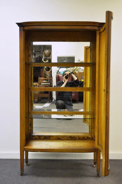 Antique Oriental Chinese Asian Lacquered Figural Painted China Cabinet Curio