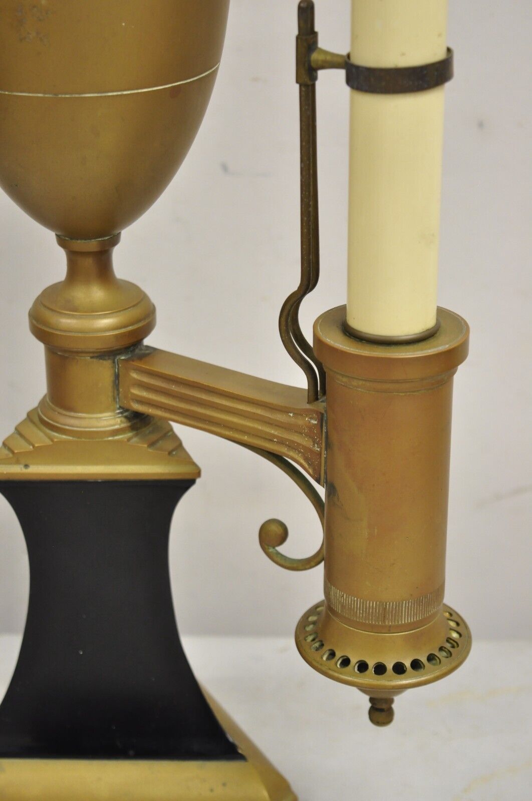 French Empire Neoclassical Brass Candlestick Student Oil Style Table Lamp