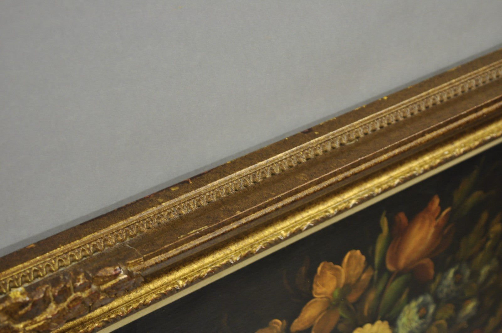Vintage Victorian Flower Bouquet Still Life Painting Oil on Canvas Signed Romen