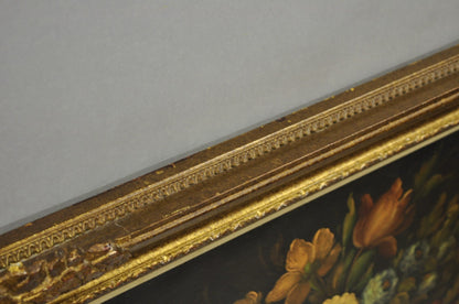 Vintage Victorian Flower Bouquet Still Life Painting Oil on Canvas Signed Romen