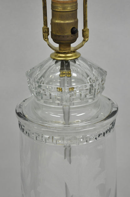Antique Italian Hollywood Regency Faceted Clear Glass Greek Key Table Lamp