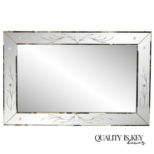 Vintage Hollywood Regency Venetian Style Etched Frame 42x66 Wall Mirror