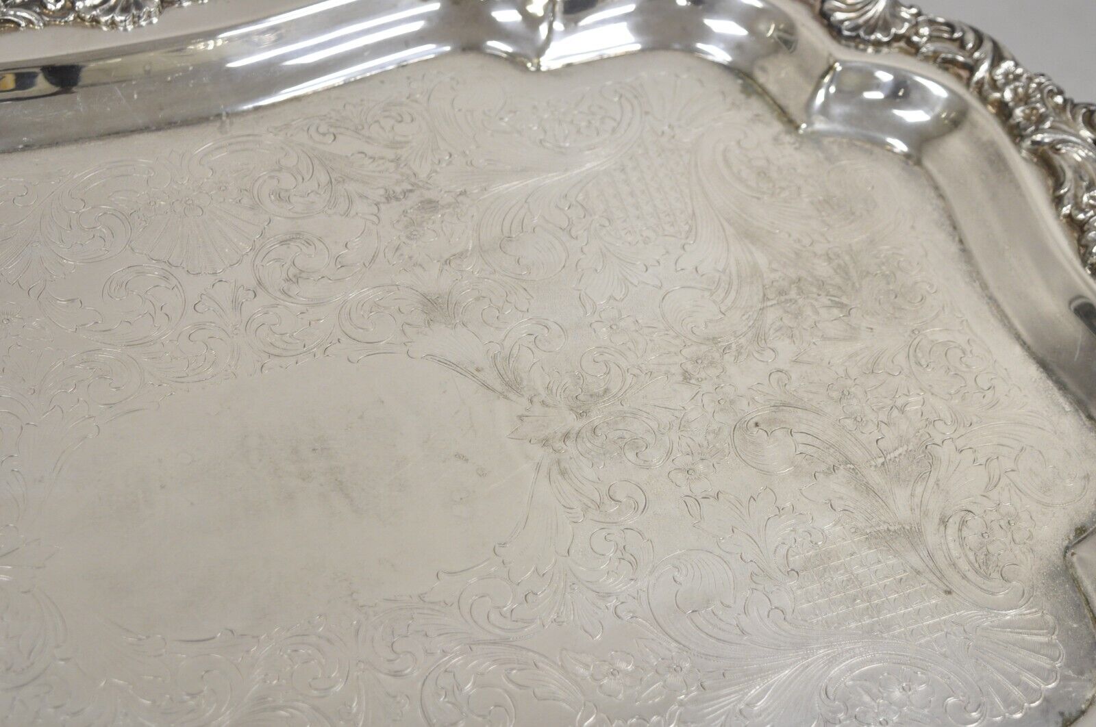 Vintage Loveland Rose Victorian Silver Plated Twin Handle Serving Platter Tray