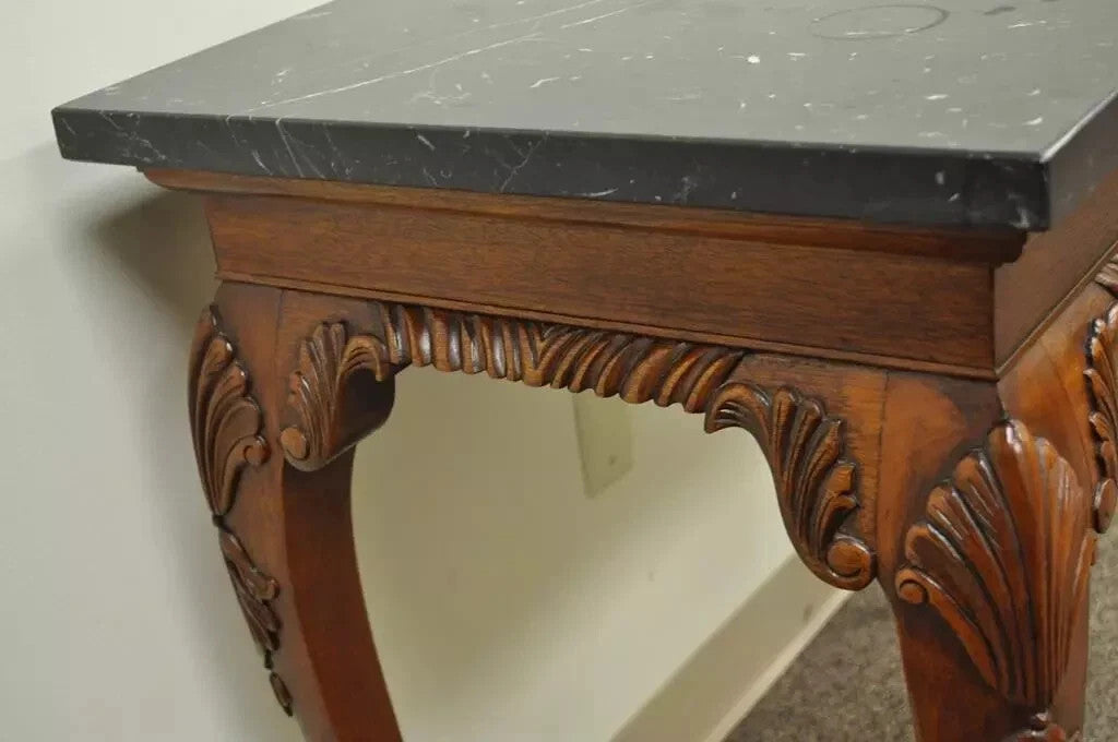 Vintage Chippendale Style Carved Mahogany Ball and Claw Marble Top Console Table