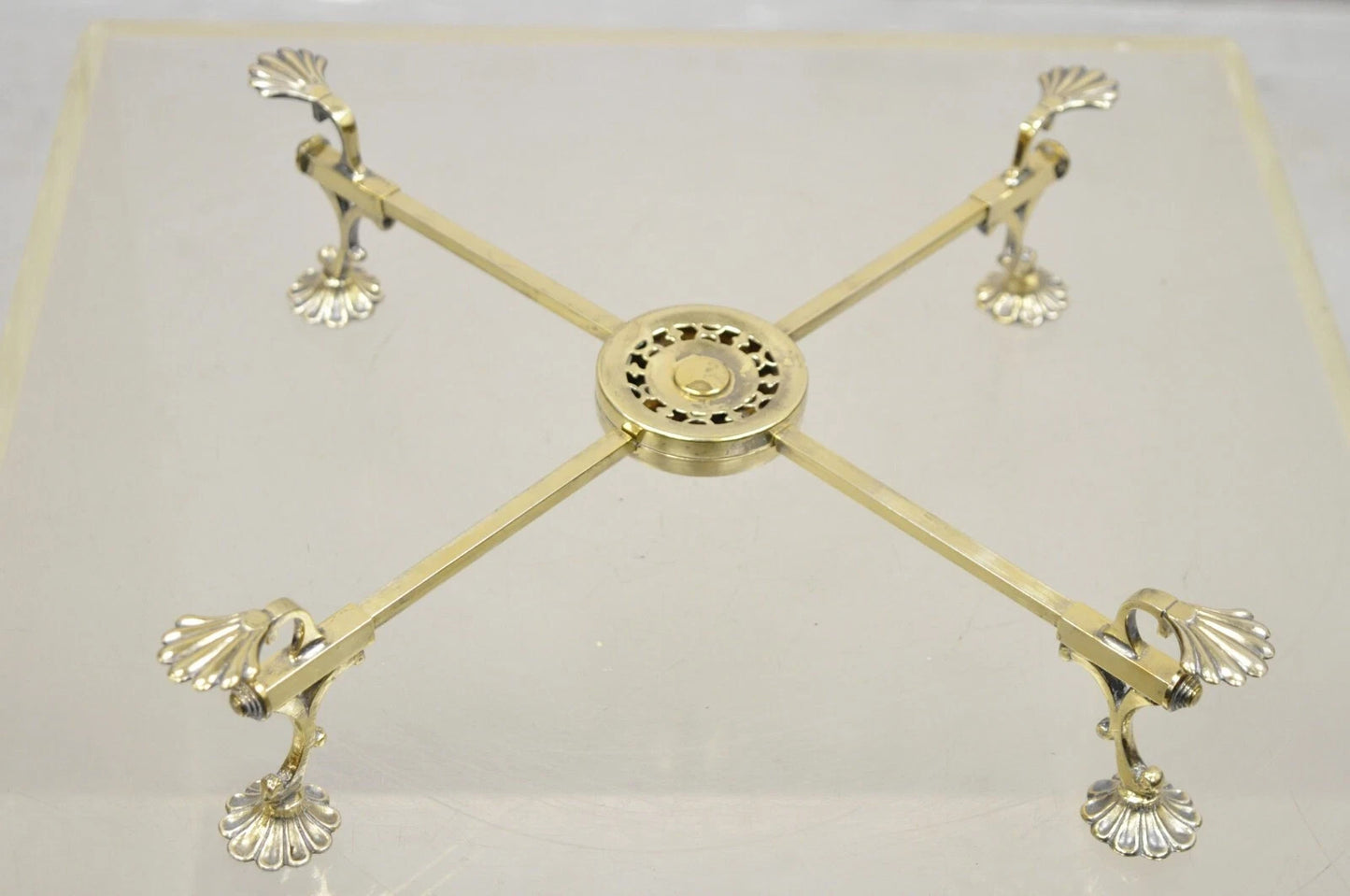 Vintage LFS Ltd English Sheffield Brass Tone Metal Expandable Footed Trivet