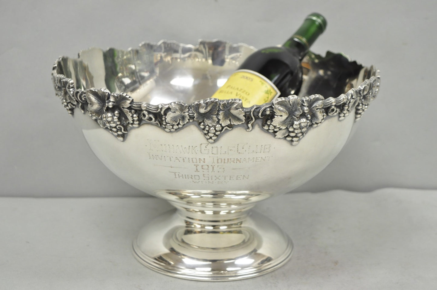 Victorian Silver Plated Grapevine Repousse 1913 Mohawk Golf Club Award Punchbowl