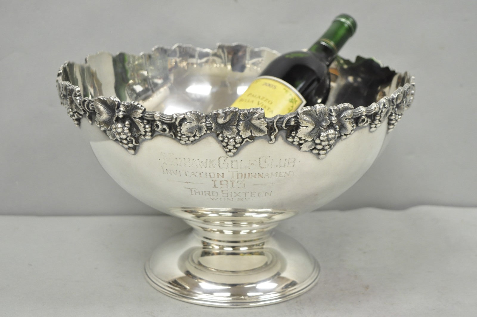 Victorian Silver Plated Grapevine Repousse 1913 Mohawk Golf Club Award Punchbowl