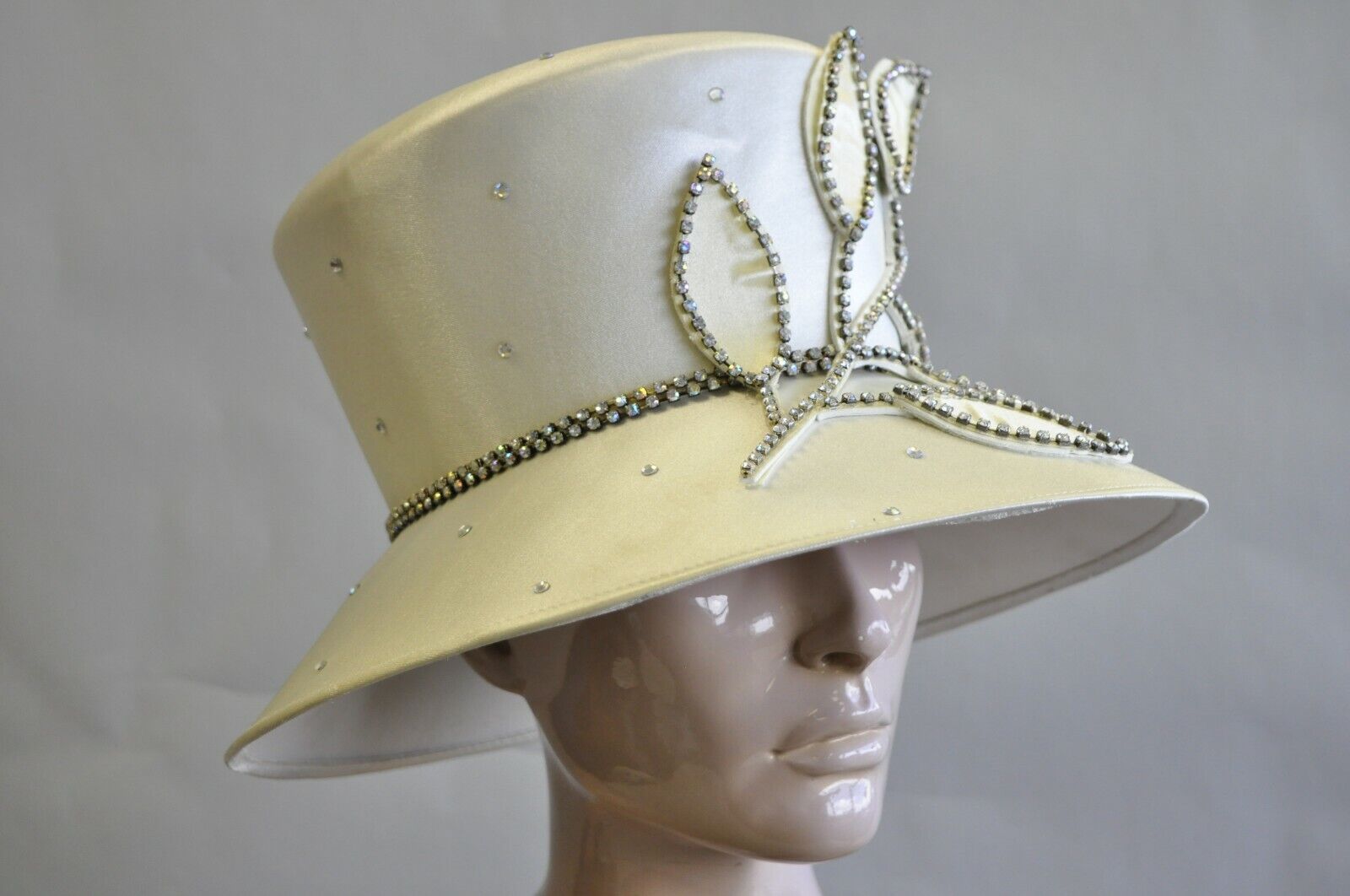 Pearl Leaf Iridescent Rhinestones Satin Church Derby Top Hat Ladies Crown